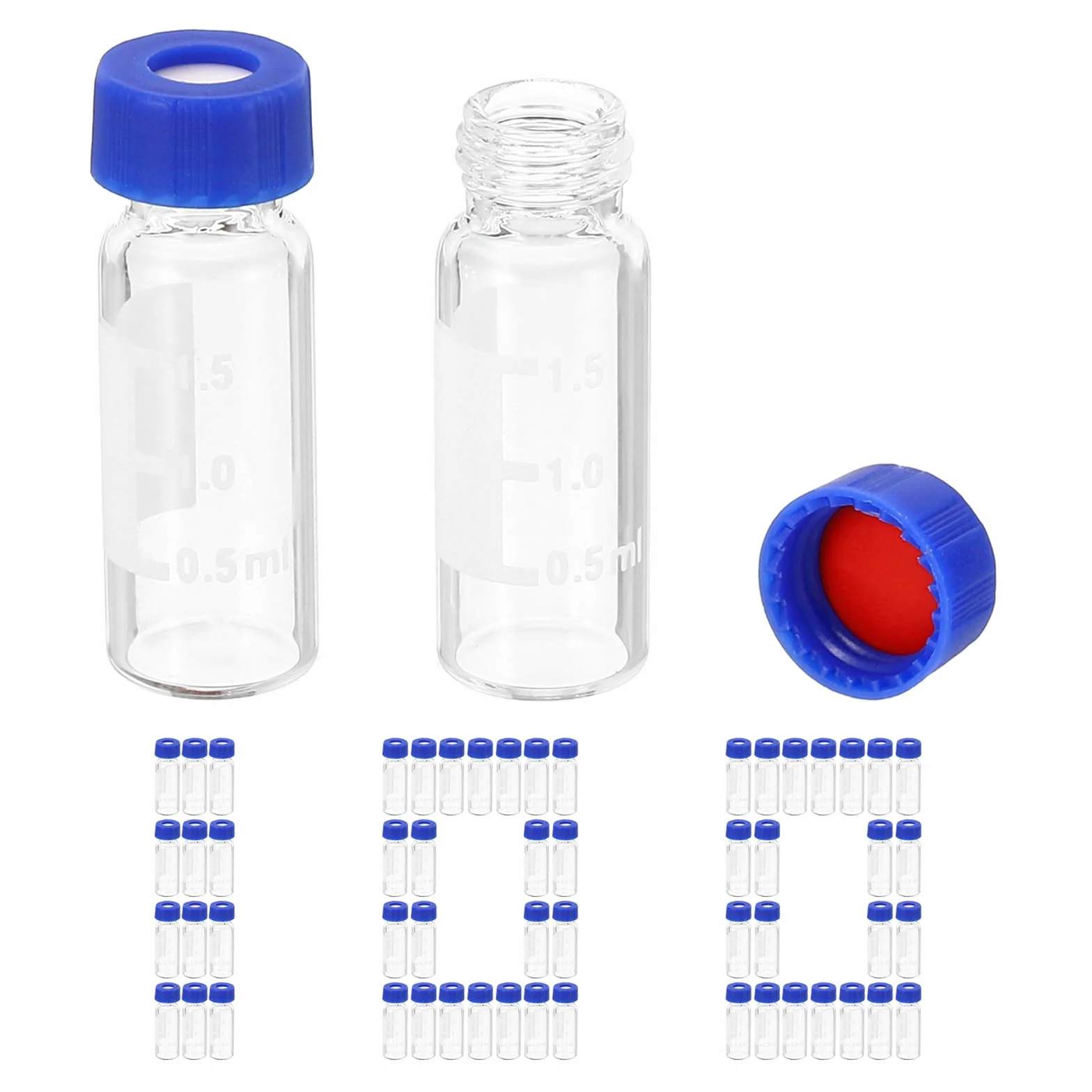 PATIKIL 2ml Autocampionatore Vial, 100pz HPLC/GC Fiale 9-425 Laboratorio Trasparente Fiale campioni Fiala Vite Cappuccio Scrittura Toppa Rosso PTFE & Bianco Silicone Setti per LC Stampino