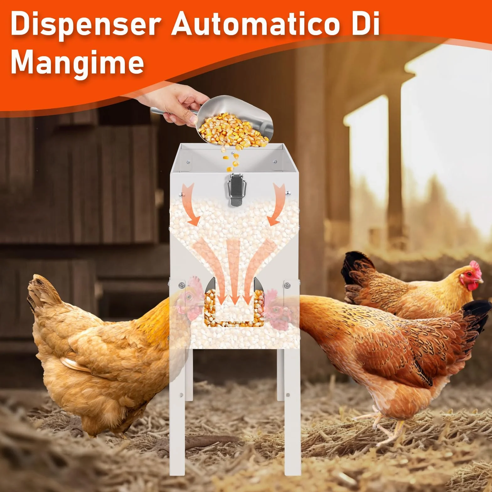 Mangiatoia Automatica Per Galline, 5kg, Distributore Automatico Di Mangime Per Polli, Alimentatore Per Anatre E Piccioni, Può Essere Sollevato, Antispreco, Accessori Per Pollame