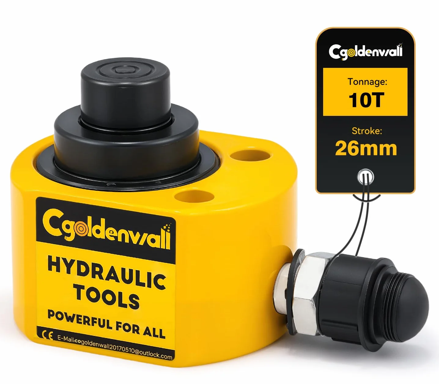 CGOLDENWALL 10T Martinetto Idraulico, Corsa 26mm, Auto-Altezza 51mm, Area Effettiva 11.3cm², per Ponti/Edifici/Ingegneria Meccanica (DFPY-10T)