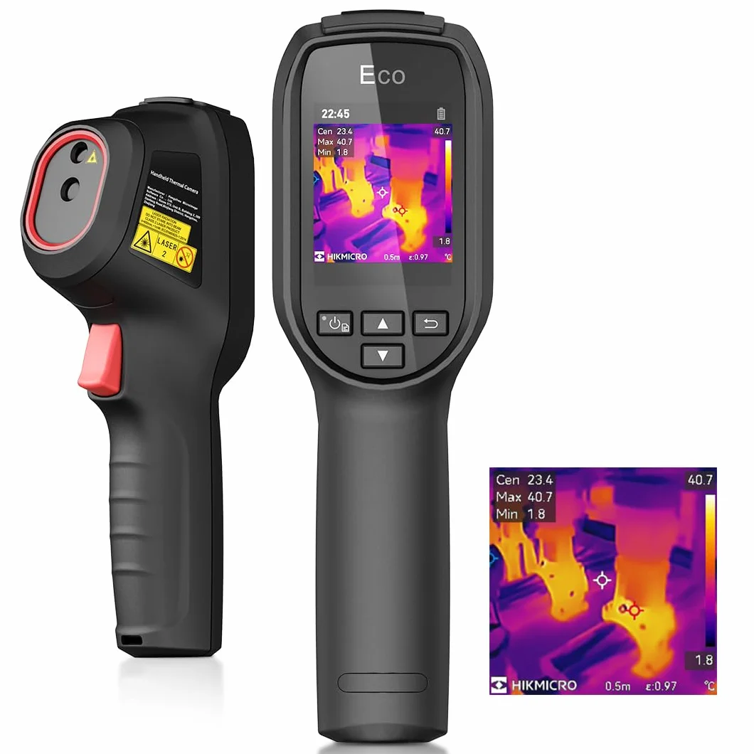 Termocamera compatta HIKMICRO ECO 240 x 240/9216 pixel Risoluzione IR 25Hz Frequenza di aggiornamento SuperIR compatibile, da -20°C a 550°C Termometro a infrarossi con puntatore laser