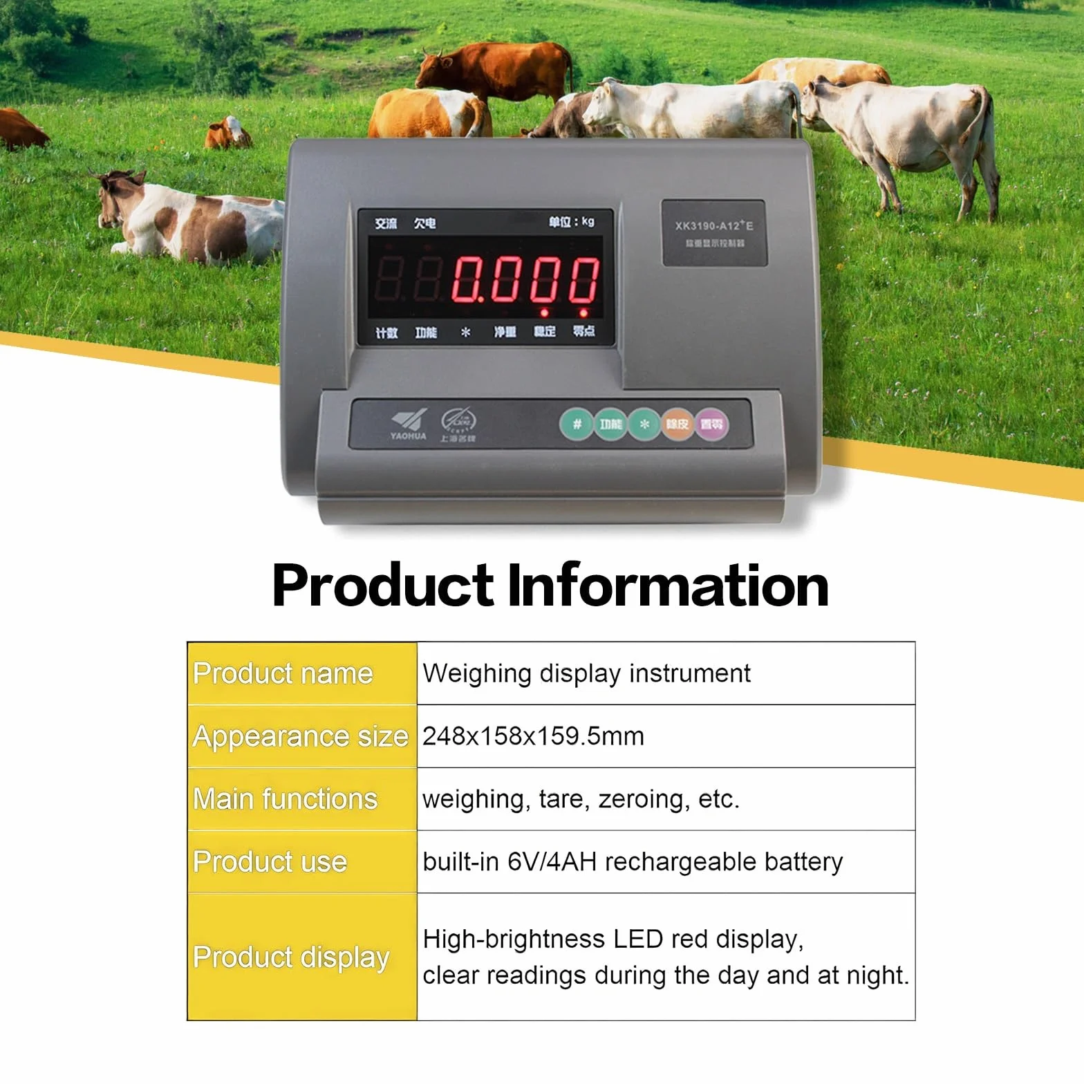 Bilancia Zootecnica Digitale Alta Precisione 11000LBS, 4 Celle di Carico, LED Display, Scatola Impermeabile Acciaio Inox per Bovini Suini Ovini