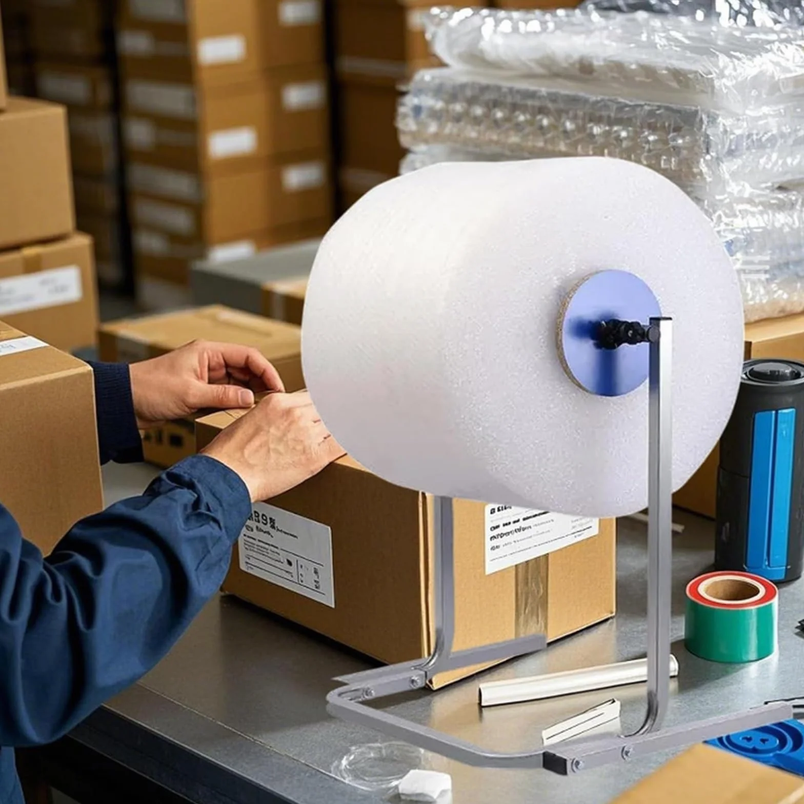 distributore di rotoli di pluriball, Dispenser for pluriball, argento, larghezza 30-150 cm, portarotolo pieghevole verticale | Width 30cm