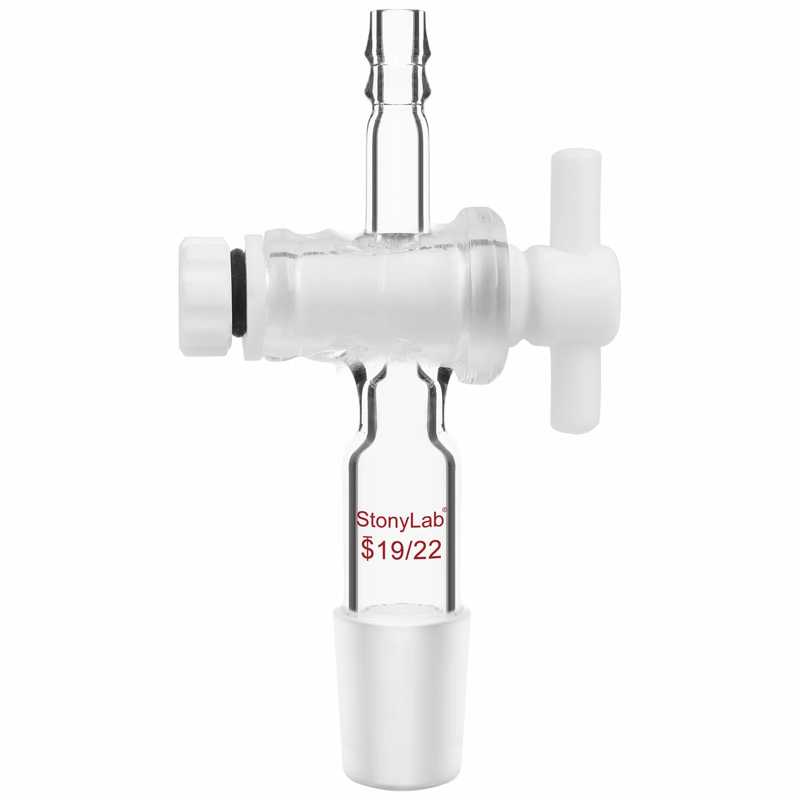 Adattatore per Vetro, Controllo del Flusso del Vuoto in Vetro Borosilicato con Rubinetto in PTFE, Giunto 19/22, Collegamento del Tubo Dritto Vetreria da Laboratorio