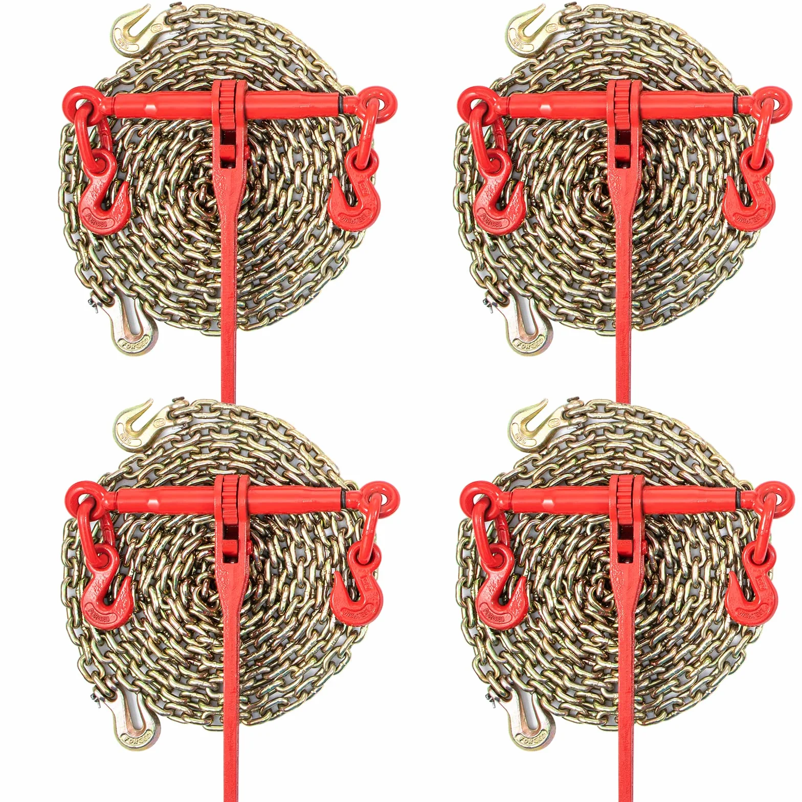 VEVOR Raccoglitore di carico a catena, kit di legame da 5/16 "con capacità di carico di lavoro di 6000 libbre e due ganci, include (4) raccoglitori a cricchetto - (4) catene da 21 'grado 80