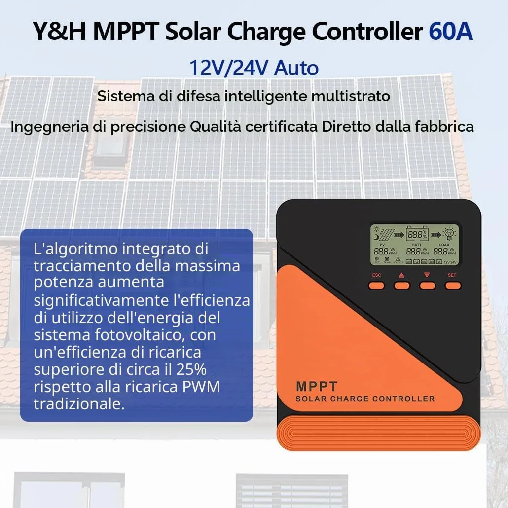 Y&H MPPT 40A Pannello solare regolatore di carica 12V 24V Auto Doppio USB Display LCD MAX 100V ingresso PV Per Batterie Al Piombo/LifePO4 Regolatore Intelligente Pannello Solare