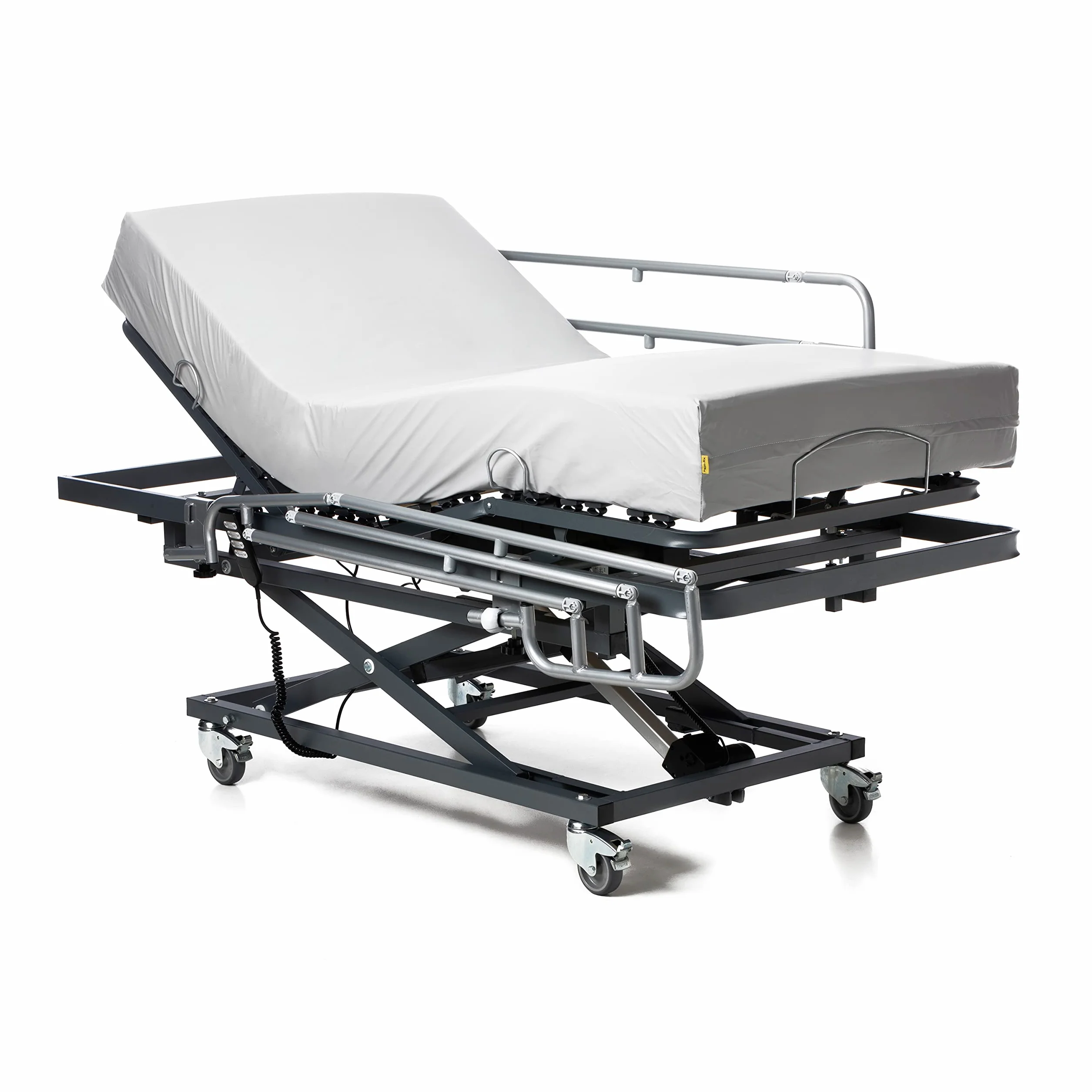 Ferlex - Letto snodato geriatrico con carrello elevatore (105 x 190, ringhiere + materasso sanitario)
