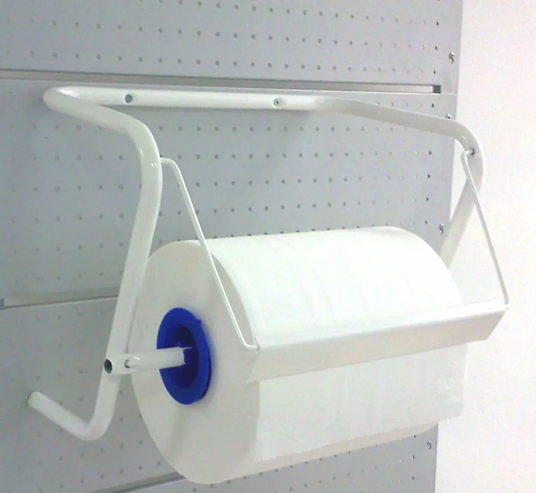 Tecnokit dispenser bobina carta da banco e muro, struttura acciaio bianco 42x25x34h con kit montaggio