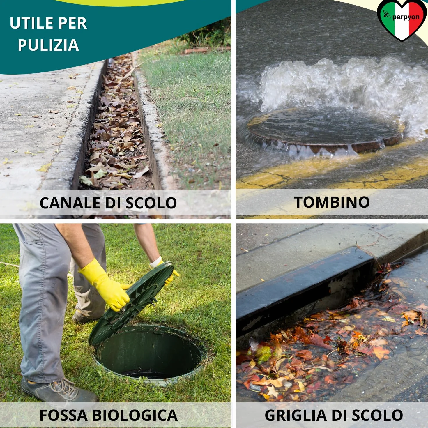 parpyon Paletta per pulizia Tombini in Acciaio Resistente Attrezzi pulizia tubature intasate per canaline canali di scolo otturato (X Tombino)