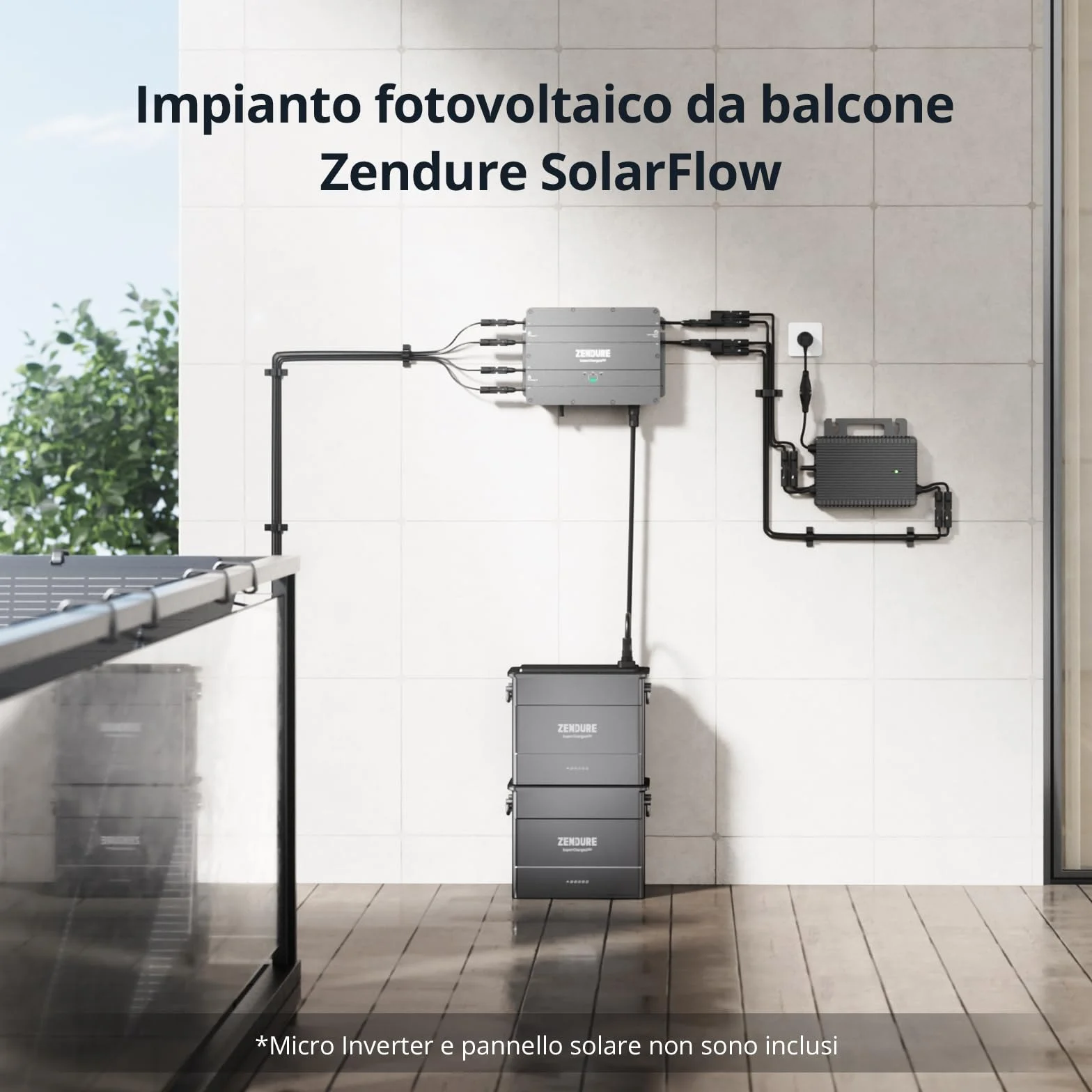 Zendure SolarFlow AB2000 Impianto fotovoltaico da balcone 1920Wh LiFePo4 IP65 800W 1200W