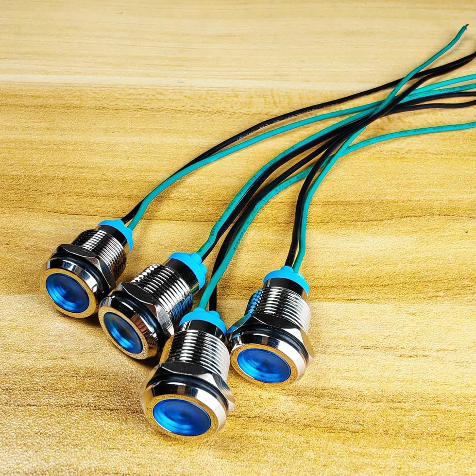 Gebildet 4pcs 12mm LED Indicatore Luminoso in Metallo Impermeabile 3V-9V Blu