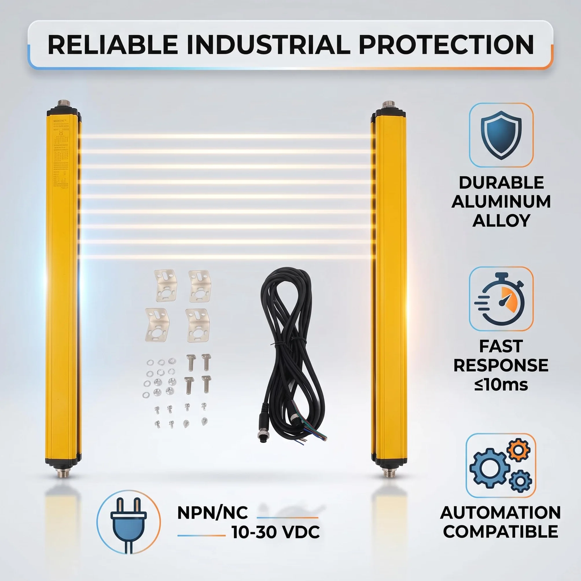 Sensore fotoelettrico a barriera di sicurezza, 12 fasci, NPN/NC, 10-30 VDC, grado di protezione IP65, modello BEM1240-A-440NB