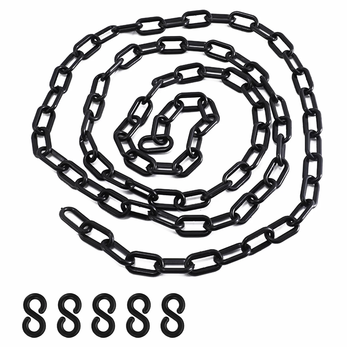 1.5 Metri Catena di Plastica Nera, 6mm Barriera a Catena per Parcheggio, Barriera di Sicurezza in Plastica con 5 Ganci, per Avviso di Sicurezza Parcheggio, Controllo Della Folla, Traffico, Coda