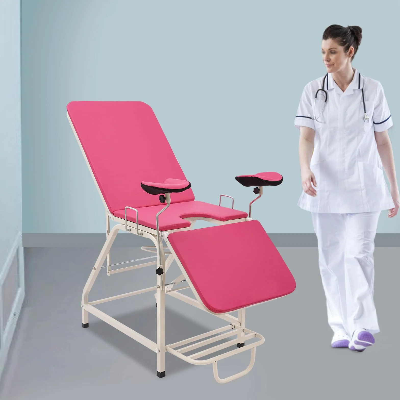 Sedia da esame ginecologica, Letto da esame ginecologico pieghevole, Sedia da visita ginecologica medica ambulatoriale, Attrezzature per la cura delle donne (rosa)