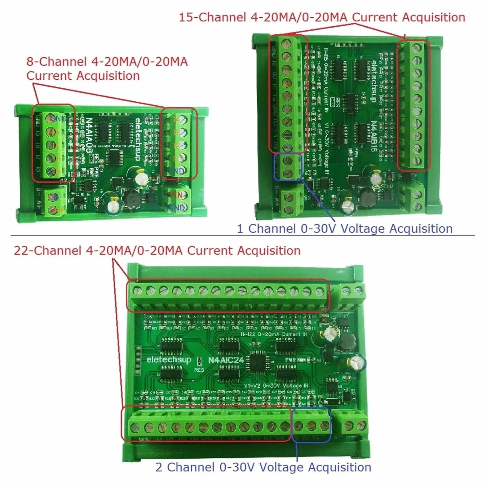 Modulo relè PLC Collettore di ingresso analogico di corrente a 8 canali da 4-20MA a RS485 Scheda MODBUS RTU DC 7-25V for sensore di pressione termocoppia PT100 K(8CH Only Board)