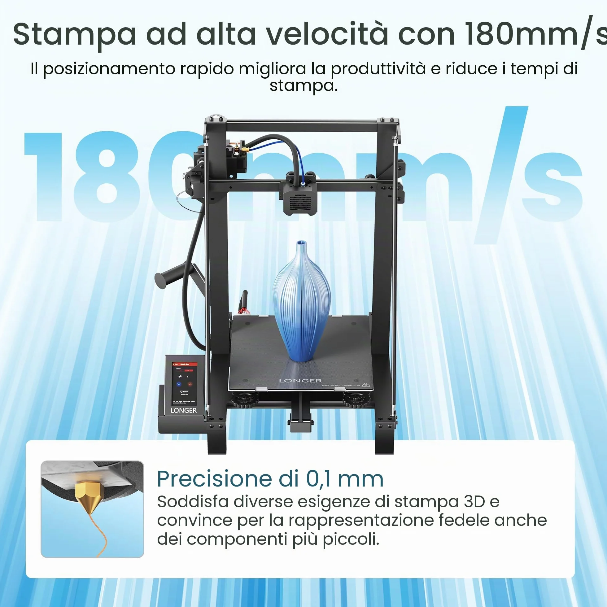 LONGER Stampante 3D LK5 Pro, di grandi dimensioni di stampa 30 x 30 x 40 cm, con touch screen da 4,3", open source, kit doppia ventola migliorata, precisione 0,1 mm, scheda madre a 32 bit