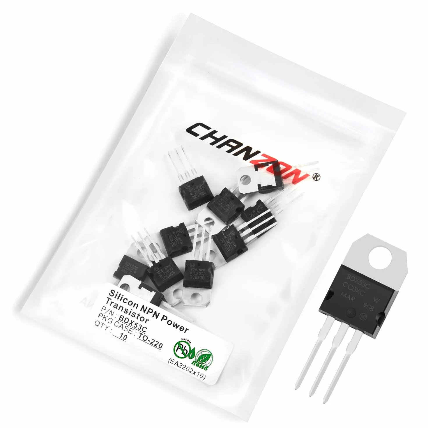Chanzon 10 pezzi BDX53C TO-220 Darlington Silicon NPN Transistor di Potenza 8A