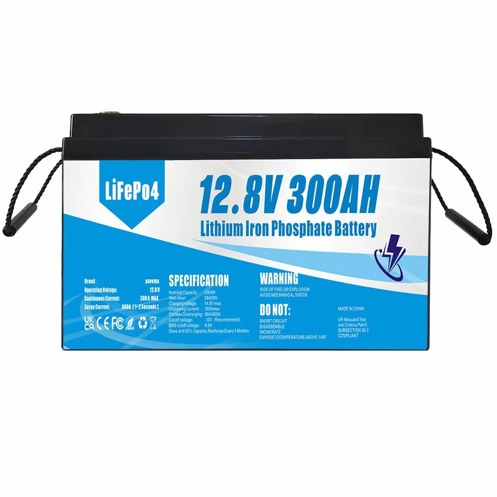 Batteria Lifepo4 da 12,8 V 300 AH, batteria al litio ferro fosfato adatta per la sostituzione di batterie al piombo-acido, energia solare, alimentazione di emergenza, ecc.