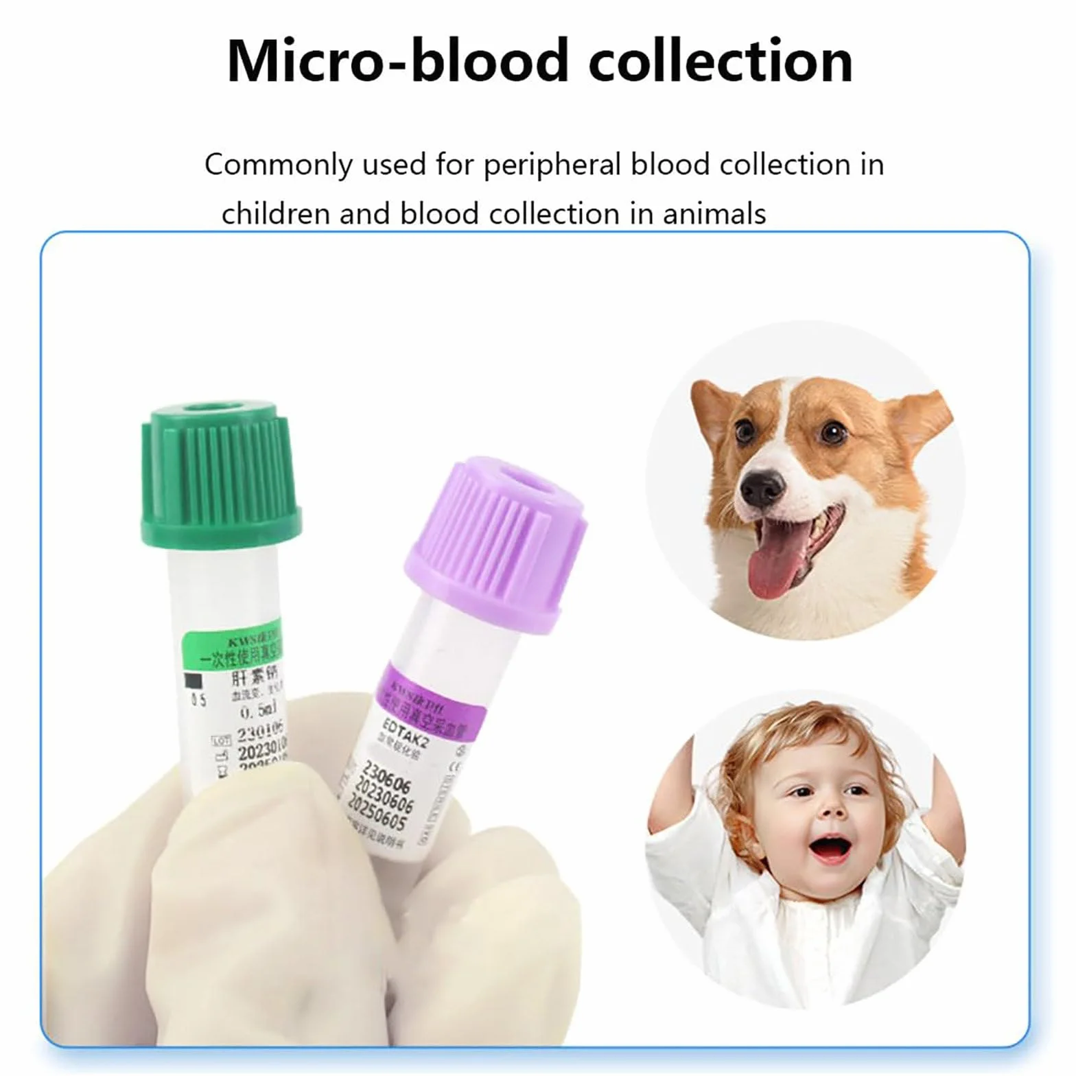 100 Provette per La Raccolta del Sangue sotto Vuoto (0,5ml/1ml), Provetta Verde con Eparina di Litio/Provetta Viola con Anticoagulante EDTA K2,Green-0.5ml