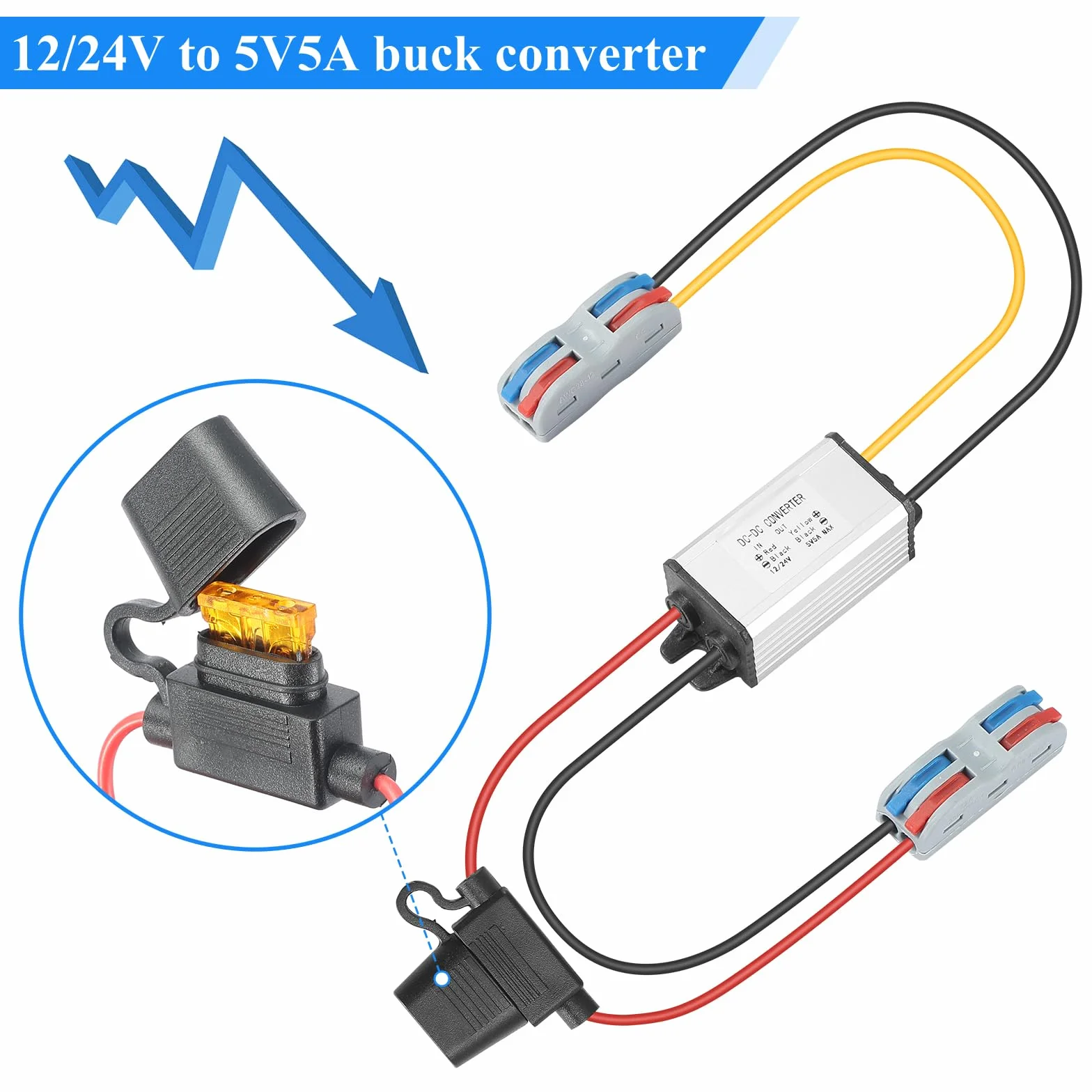 Step Down DC DC Converter Buck 12V/24V to 5V 5A 25W