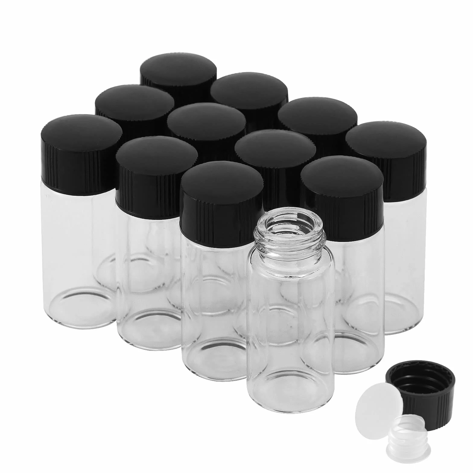 Fiale di Vetro 10 ml con Tappi a Vite, Flacone Campione Liquido, 12 Pezzi