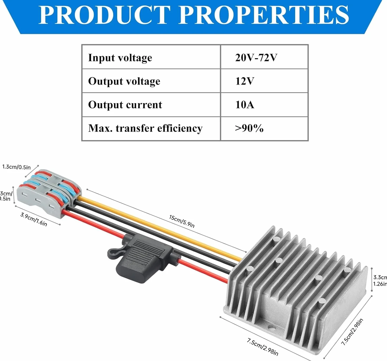 Alimentatore DC/DC 20-72V a 12V 10A 120W Convertitore di Tensione per Automotive LED