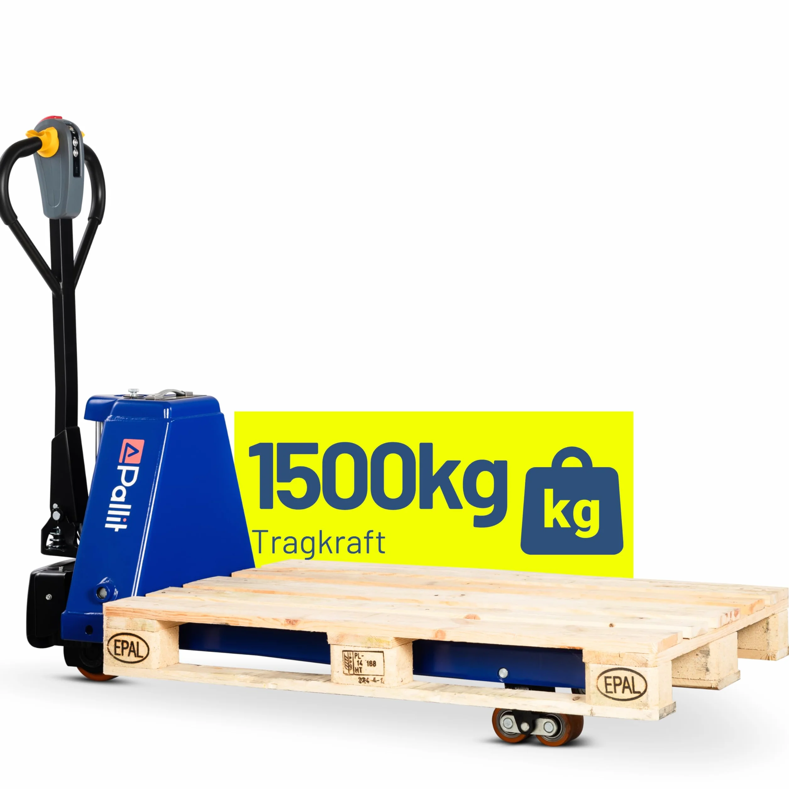 Pallit ONE+Y Transpallet Elettrico 1500 kg - Carrello Elevatore Elettrico con Batteria Litio 48V 10Ah, Forca 1150 mm, Garanzia 3 Anni