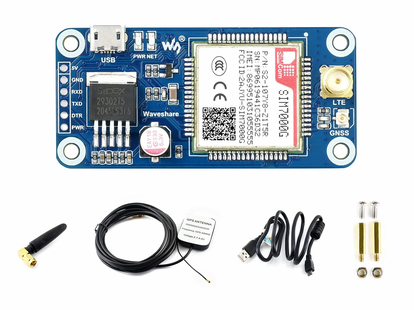 SIM7000G NB-IoT/Cat-M/EDGE/GPRS HAT For Raspberry Pi Series, Low Power Narrow Band Cellular IoT Communication Module,GNSS Positioning, Support Global Band