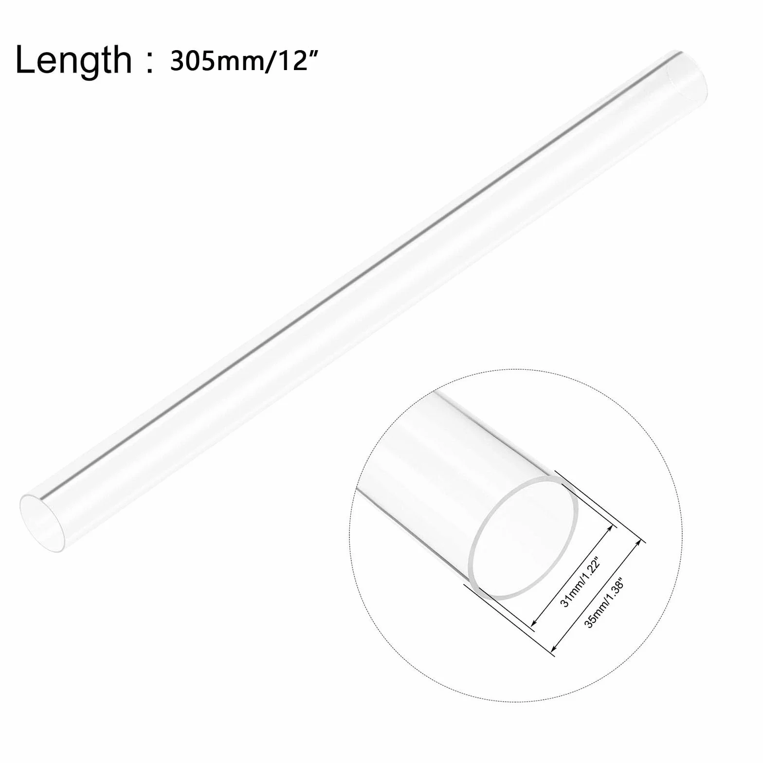 Tubo acrilico trasparente rigido rotondo tubo 31 mm ID 35 mm OD 305 mm per lampade e lanterne, sistema di raffreddamento ad acqua