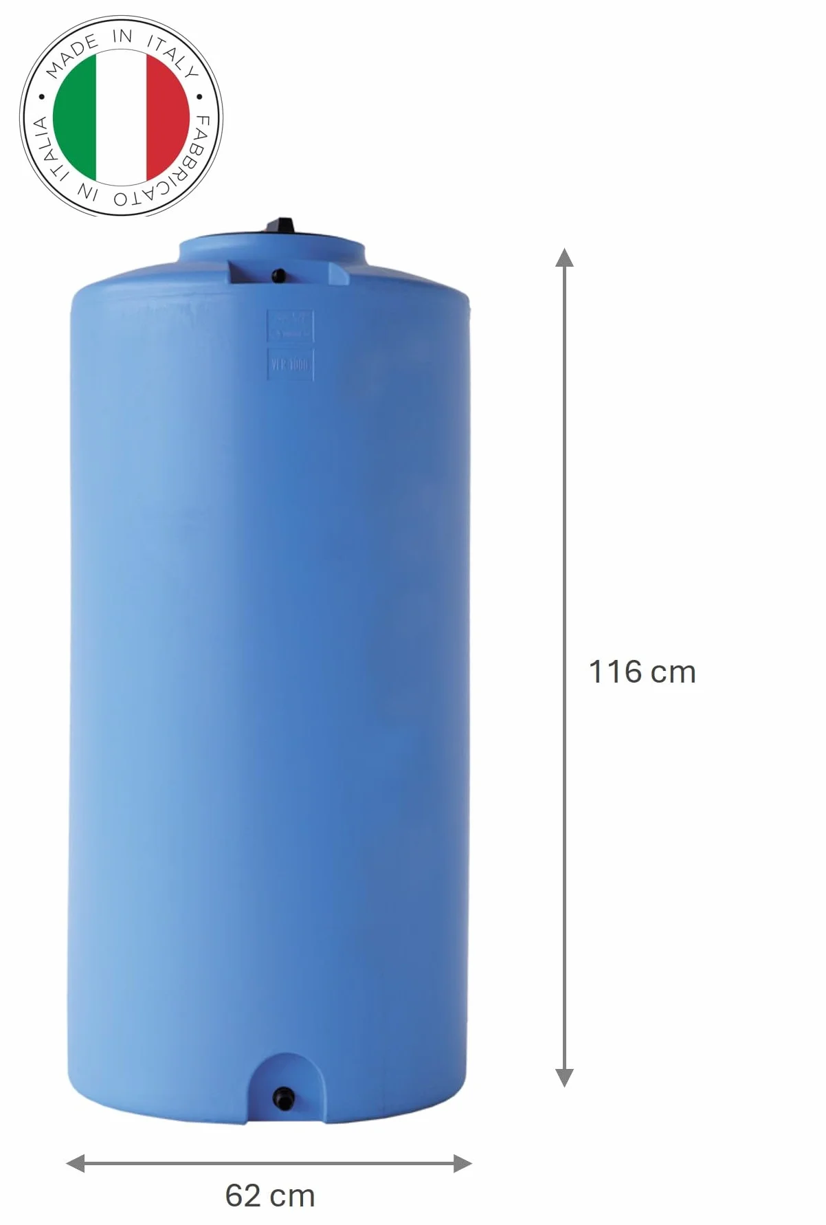 Serbatoio Polietilene per acqua Cilindrico Verticale mod. 300 litri Made in Italy