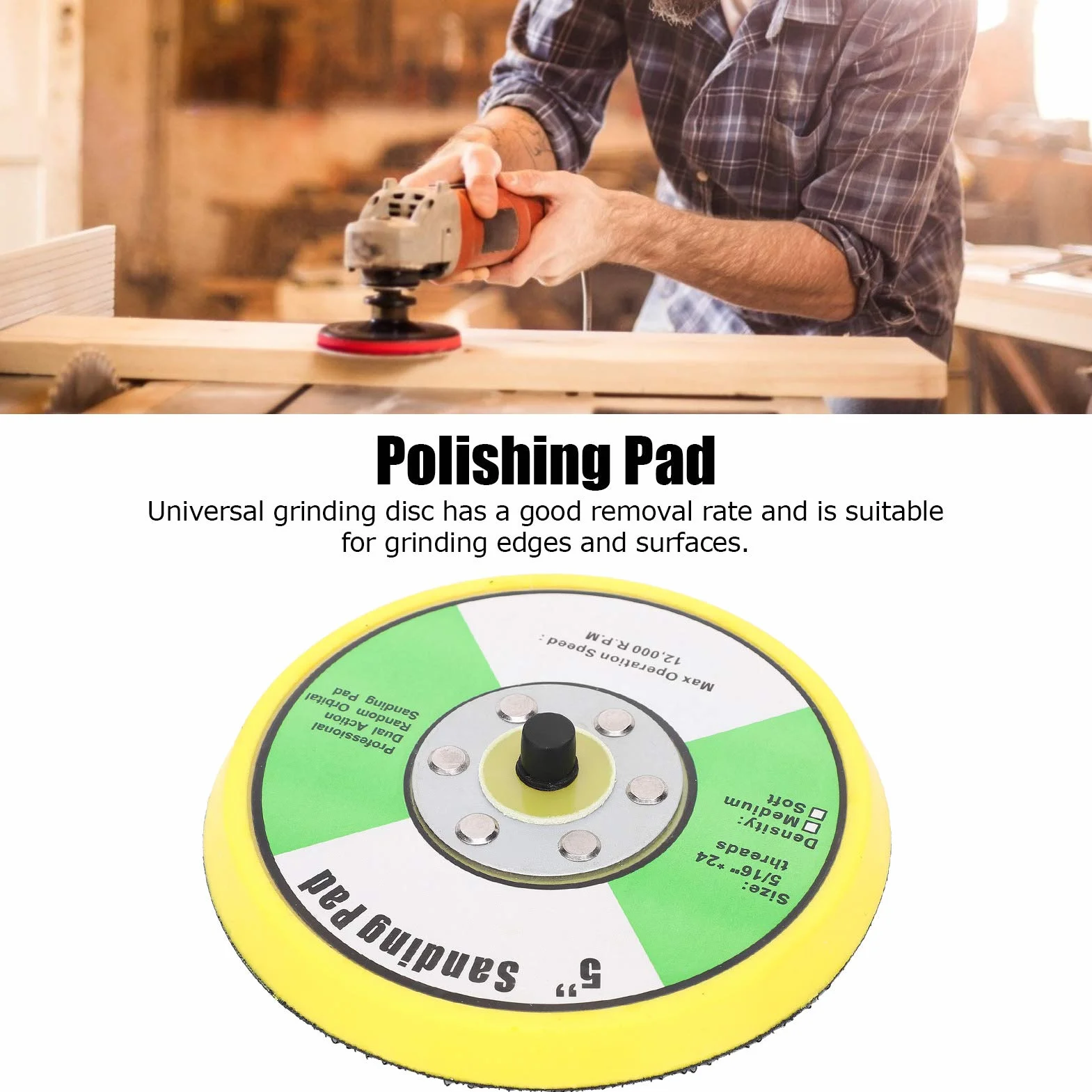 Disco per levigatura rotondo 5 pollici / 125 mm, tampone per levigatura e lucidatura, piastra di supporto per levigatura Accessori per smerigliatrice angolare Ruota abrasiva