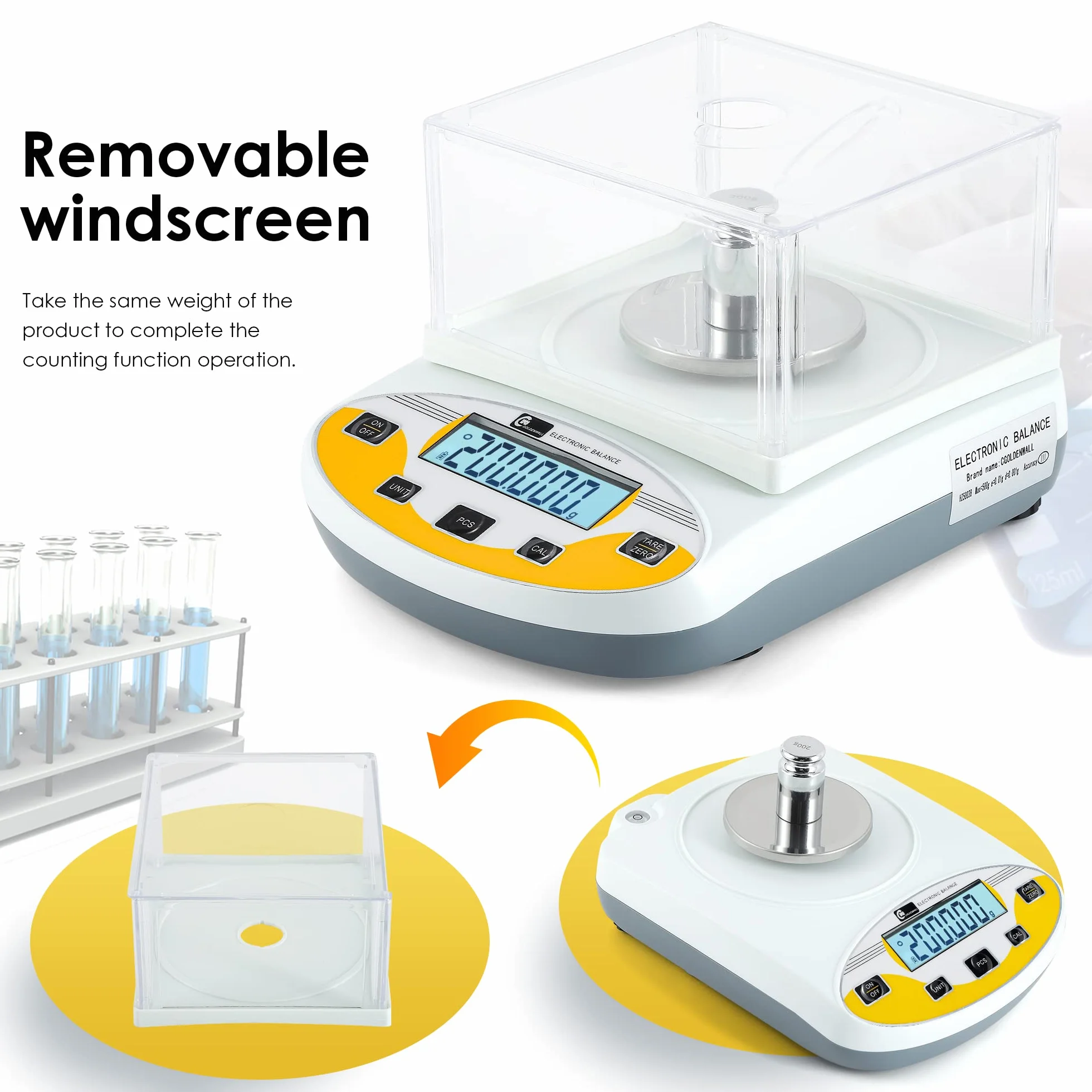 CGOLDENWALL Bilancia da laboratorio 0,001 g, bilancia analitica digitale per gioielli, bilancia scientifica elettronica di precisione, 1 mg, 110 V (500 g, 0,001 g)