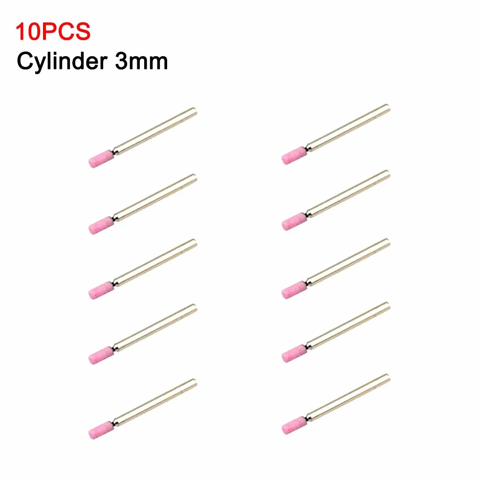 10PCS multifunzione mandrino montato Polish Grind pietra abrasiva testa per utensile rotante (cono/cilindro, 3/4/5/6/8/10/12 mm), cylinder 3mm, pink +silver, 10