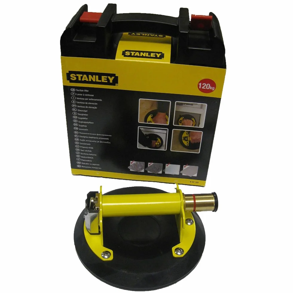 STANLEY 6-97-187 - VENTOSA a pompa in bi-materiale , portata kg 120, corpo ed impugnatura in metallo resistente con rivestimento anti scivolo