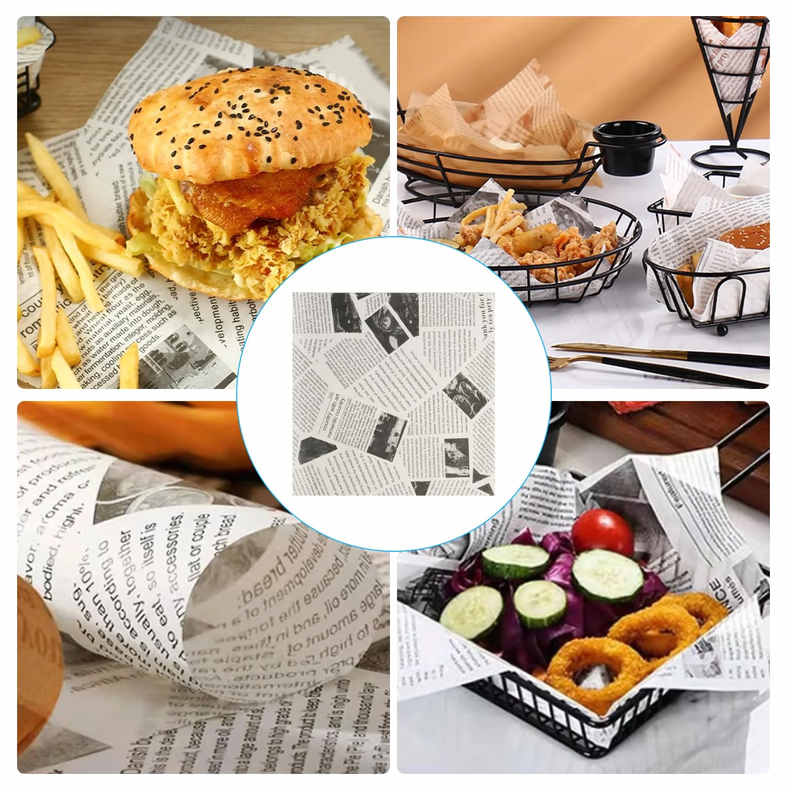 200 fogli di carta oleata (25 x 25 cm) – Involucri antiaderenti per hamburger, pane, pesce e patatine, panini e confezioni alimentari (200 pezzi) (bianco-200)