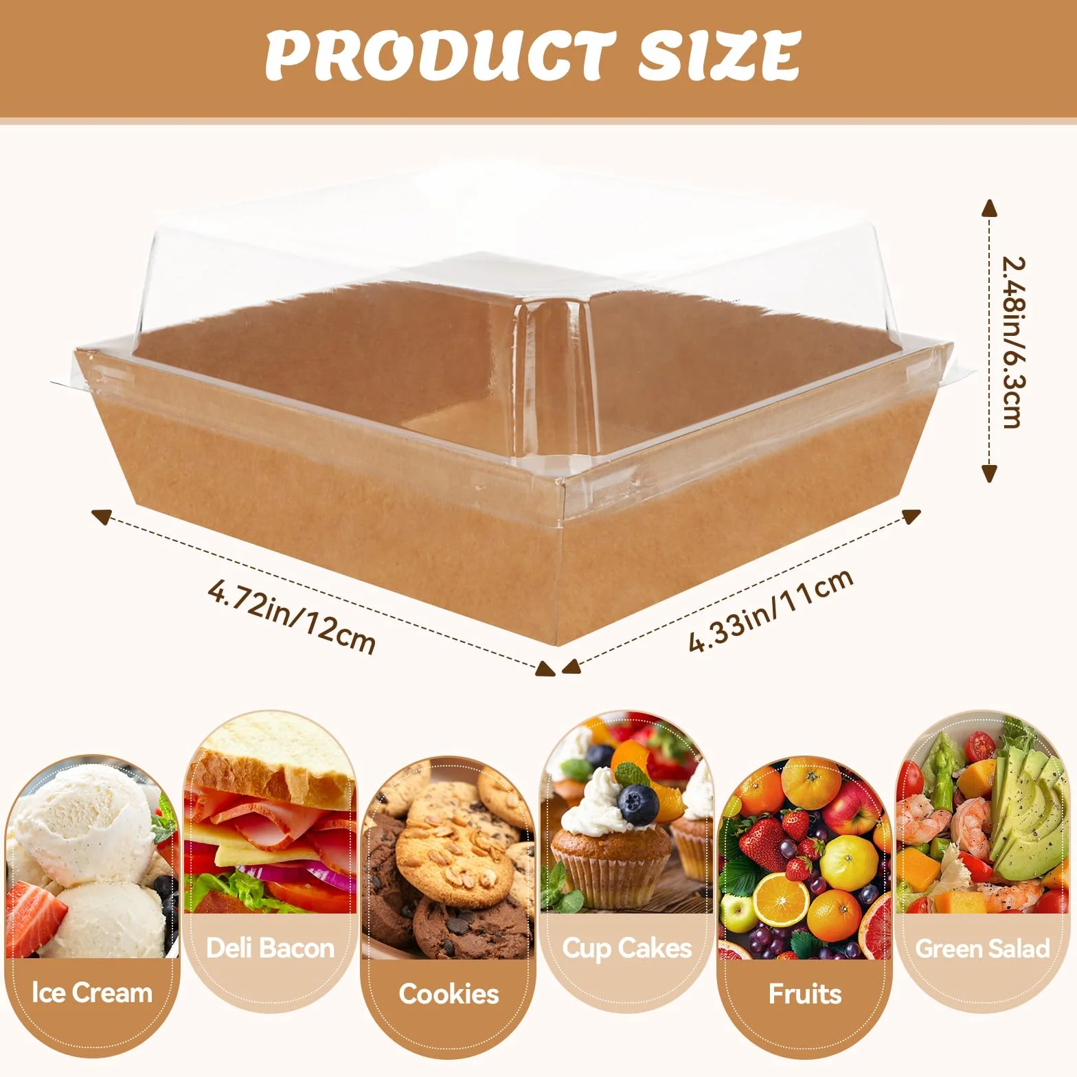 Confezione da 54 piccole scatole per salumi con coperchio trasparente, mini scatole di carta per salumi da asporto, contenitori usa e getta con coperchio, scatole da dessert per panini
