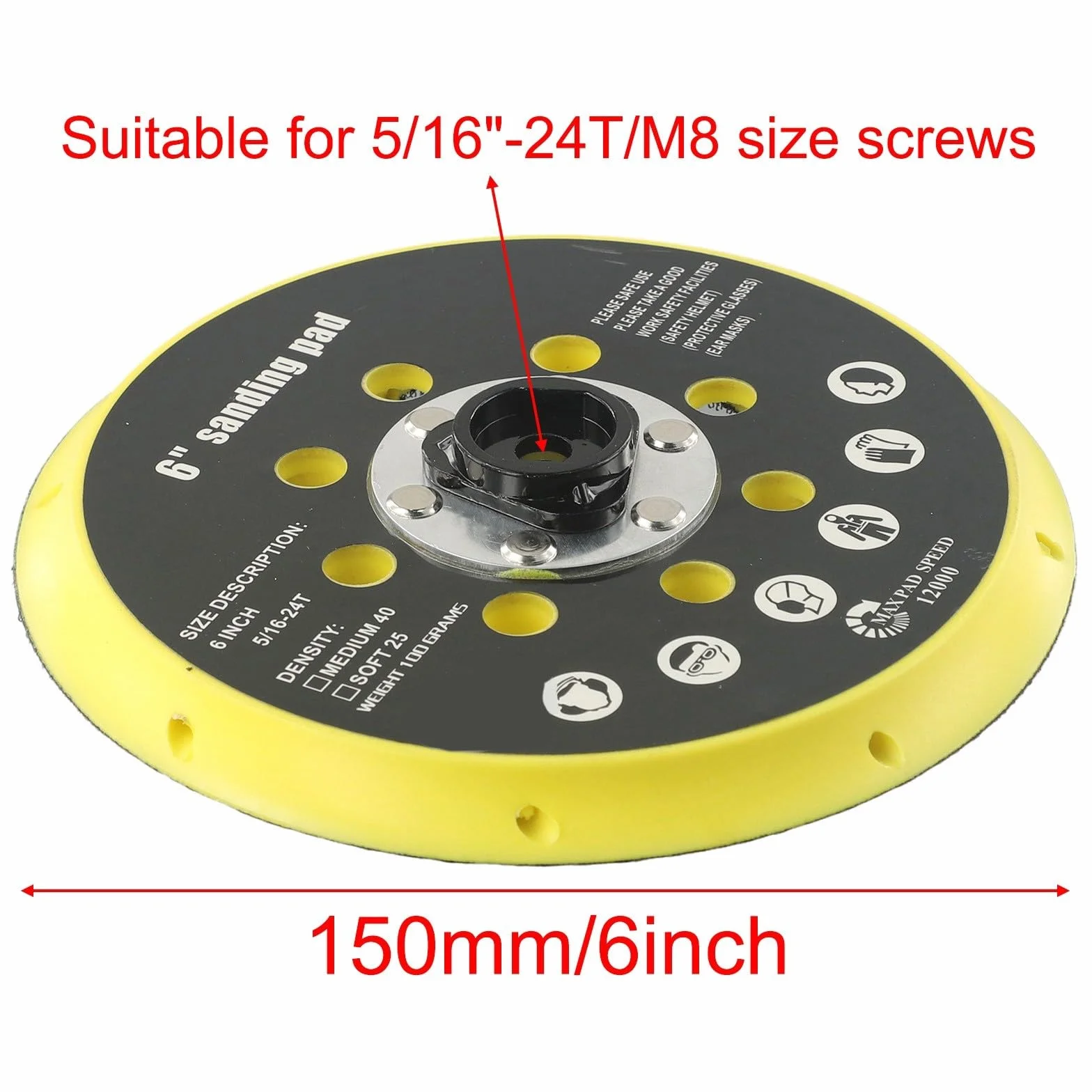 Disco abrasivo da 150 mm con 17 fori, compatibile con FESTOOL RO 1, BO 6030, BO 6040, ES 150 - 6 pollici per levigatrice eccentrica, filettatura M8/5/16-24, fino a 12000 giri/min