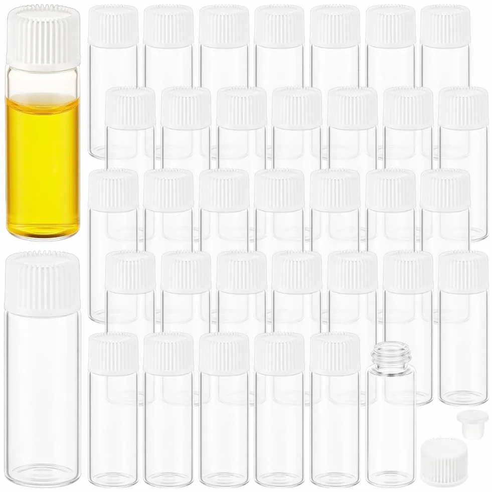 BENECREAT 50 Fiale di Vetro Bianco da 5ml con Tappo a Vite, Bottiglie Olio Essenziale A Prova di Perdite, Contenitore Campioni Ricaricabile per Aromaterapia