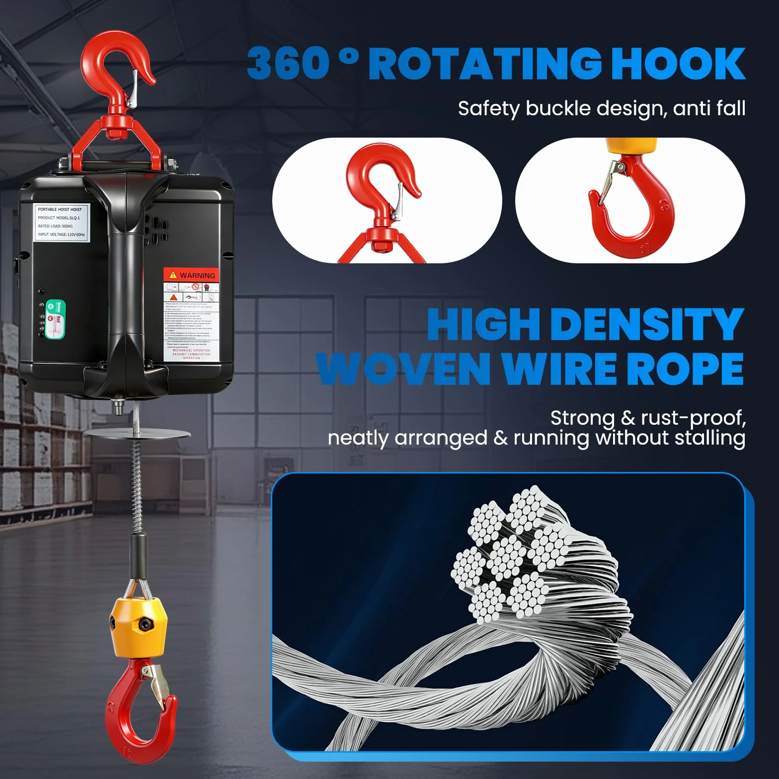 NEWTRY 3 in 1 Paranco elettrico telecomando senza fili 11,8 m/38ft 1500 W Winch elettrico con protezione da sovraccarico (carico 300 kg)