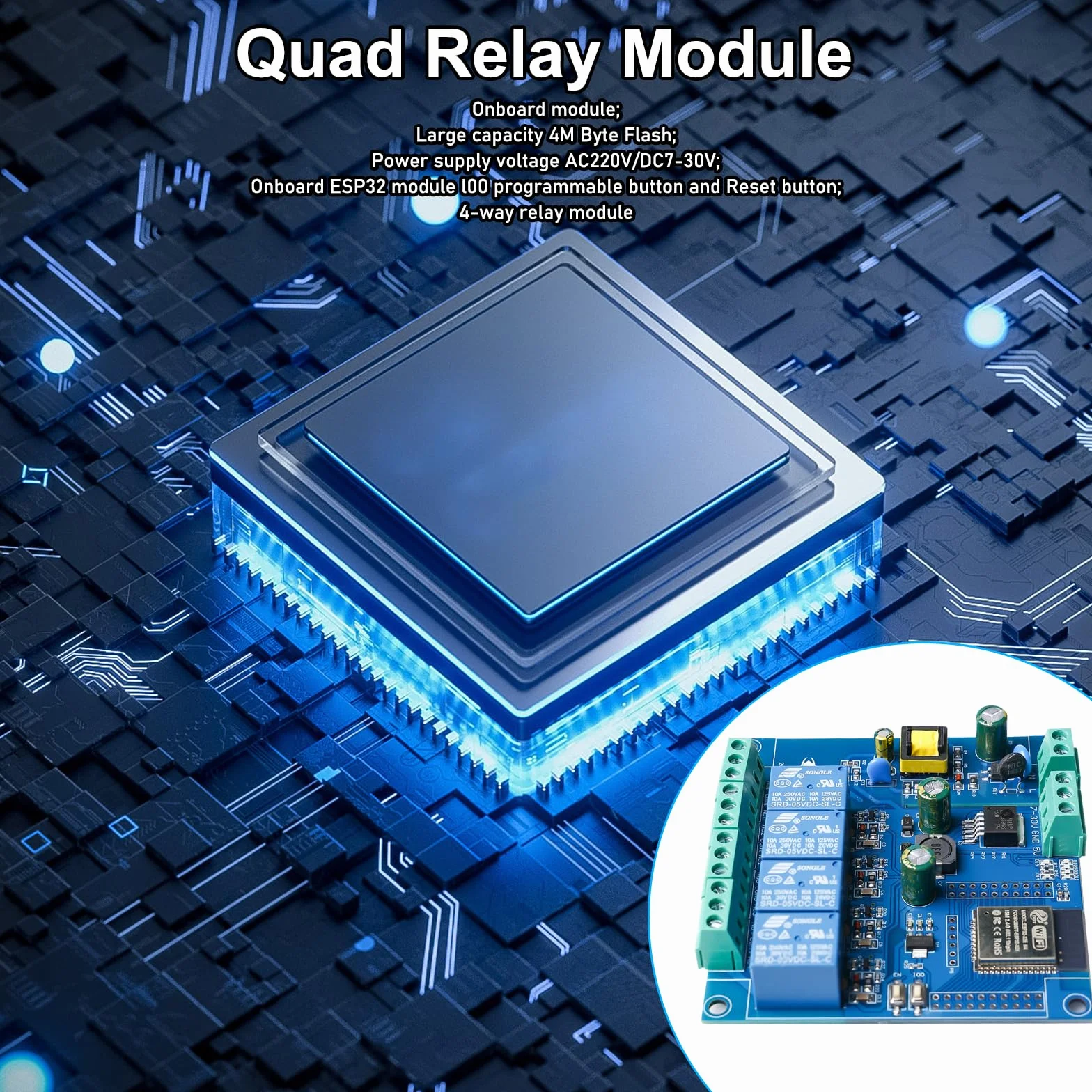 ESP Modulo relè a 4 canali con ESP-32 WiFi Bluetooth, DC5-30V/AC220V, scheda di sviluppo per progetti fai da te Smart Home & IoT, facile programmazione con Arduino IDE