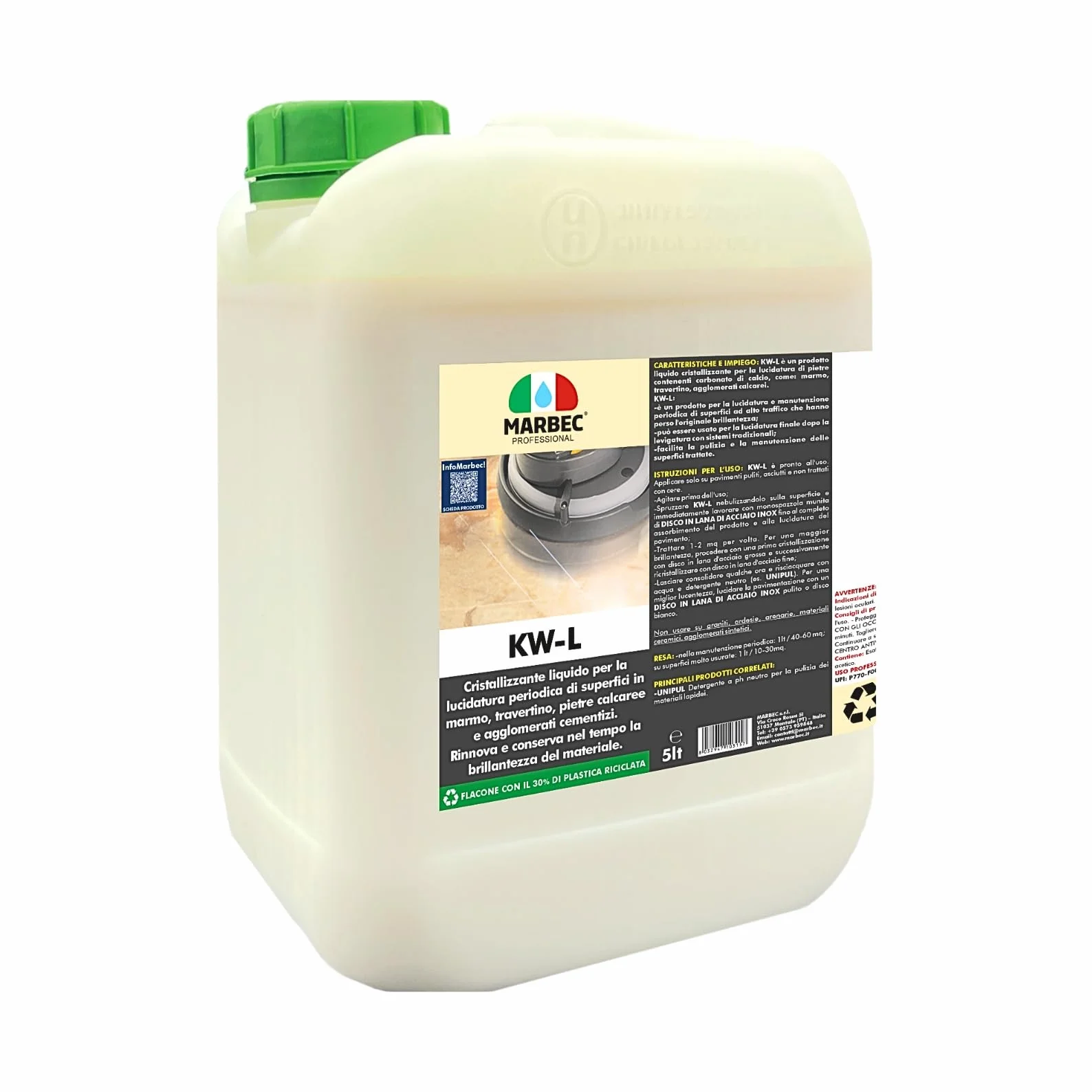MARBEC KW-L 5LT Cristallizzante liquido per pietre e agglomerati cementizi calcarei lucidi, come : marmi, travertini, graniglie, palladiane.