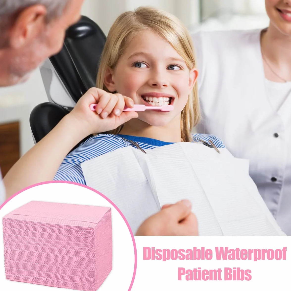 Bavaglini Monouso 33 x 45,7 cm 3 Strati Impermeabili per Tatuaggi Dentistica Salone Rosa