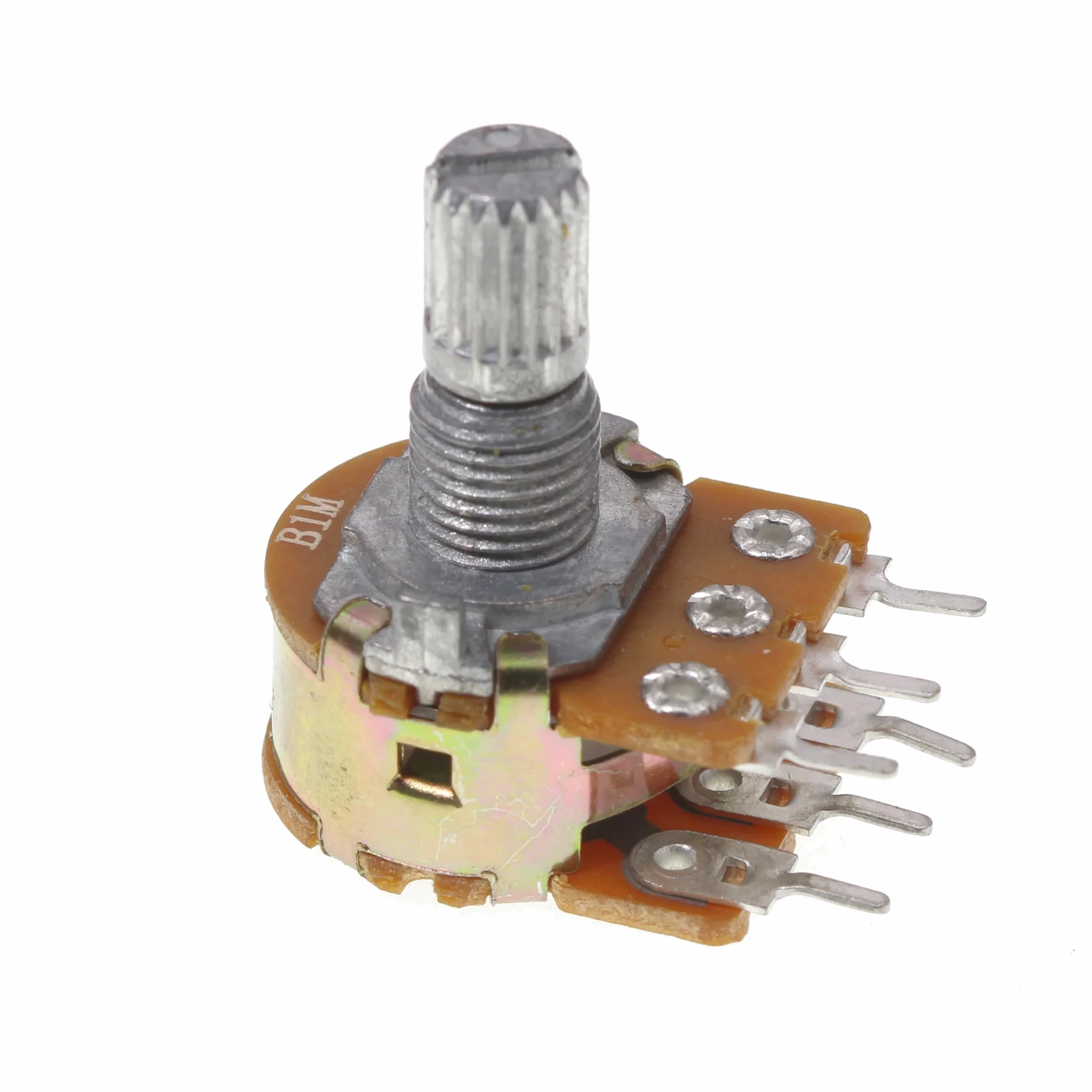 (Confezione di 10) WH148 Potenziometro orizzontale a doppia banda 6 pin B1M 1M Ohm Resistori variabili Albero zigrinato da 15 mm Cappucci manopola in lega di alluminio