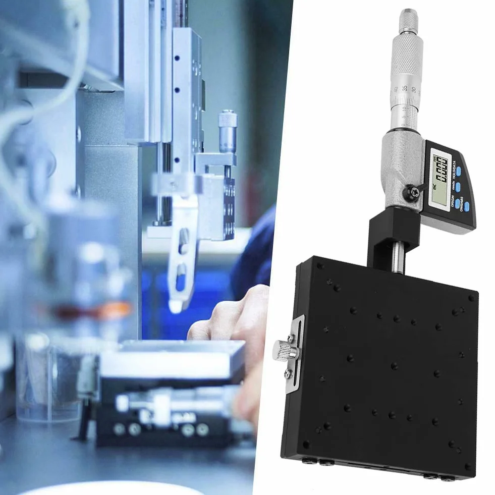 Tavola Scorrevole per Regolazione Fine Micrometrica Asse X, Struttura in Lega di Alluminio, Precisione 0,001 Mm, Ideale per Applicazioni di Laboratorio e Officina