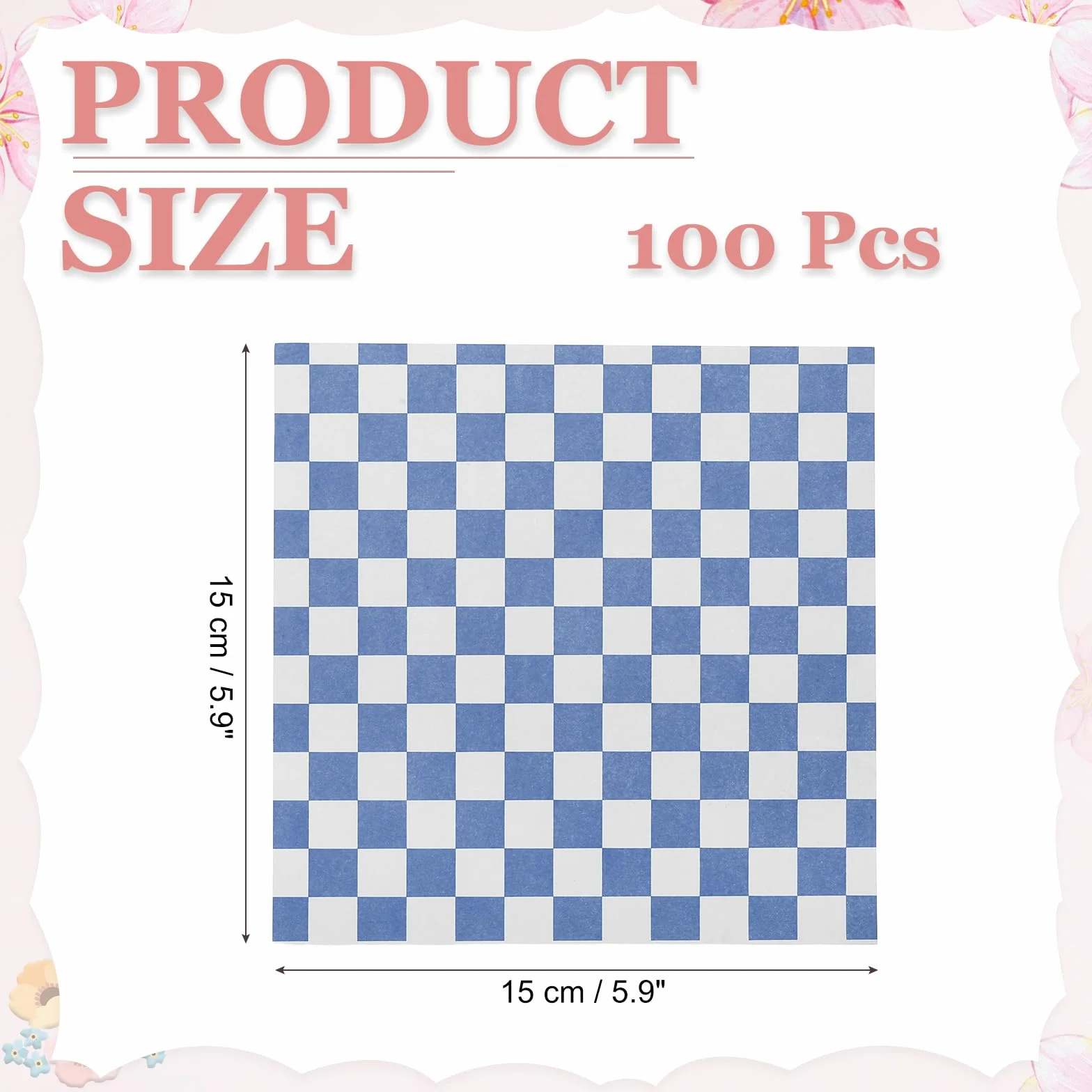 PATIKIL Fogli Di Carta Cerata 15cm x 15cm, 100Pz Carta Assorbente Per Alimenti Con Motivo A Quadri Per Panificio Caffetteria Cucina Domestica Fai Da Te, Blu