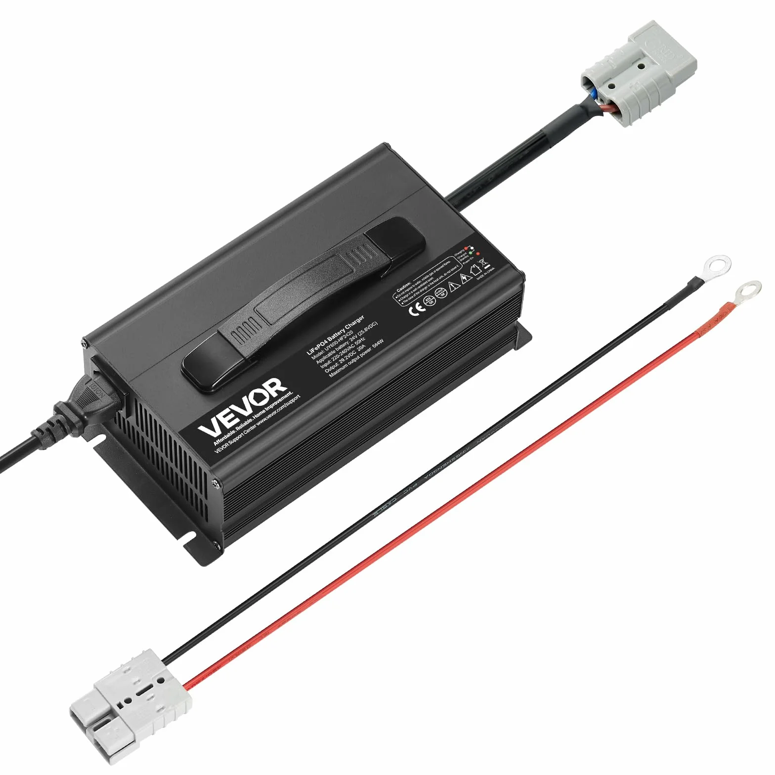 VEVOR Caricabatterie per Batterie al Litio 24V 20A, 29,2V, AC-DC LiFePO4 con Connettore Anderson, Indicatore LED, Attivazione 0 per Batterie Ricaricabili al Litio LiFePO4 per Barche Camper