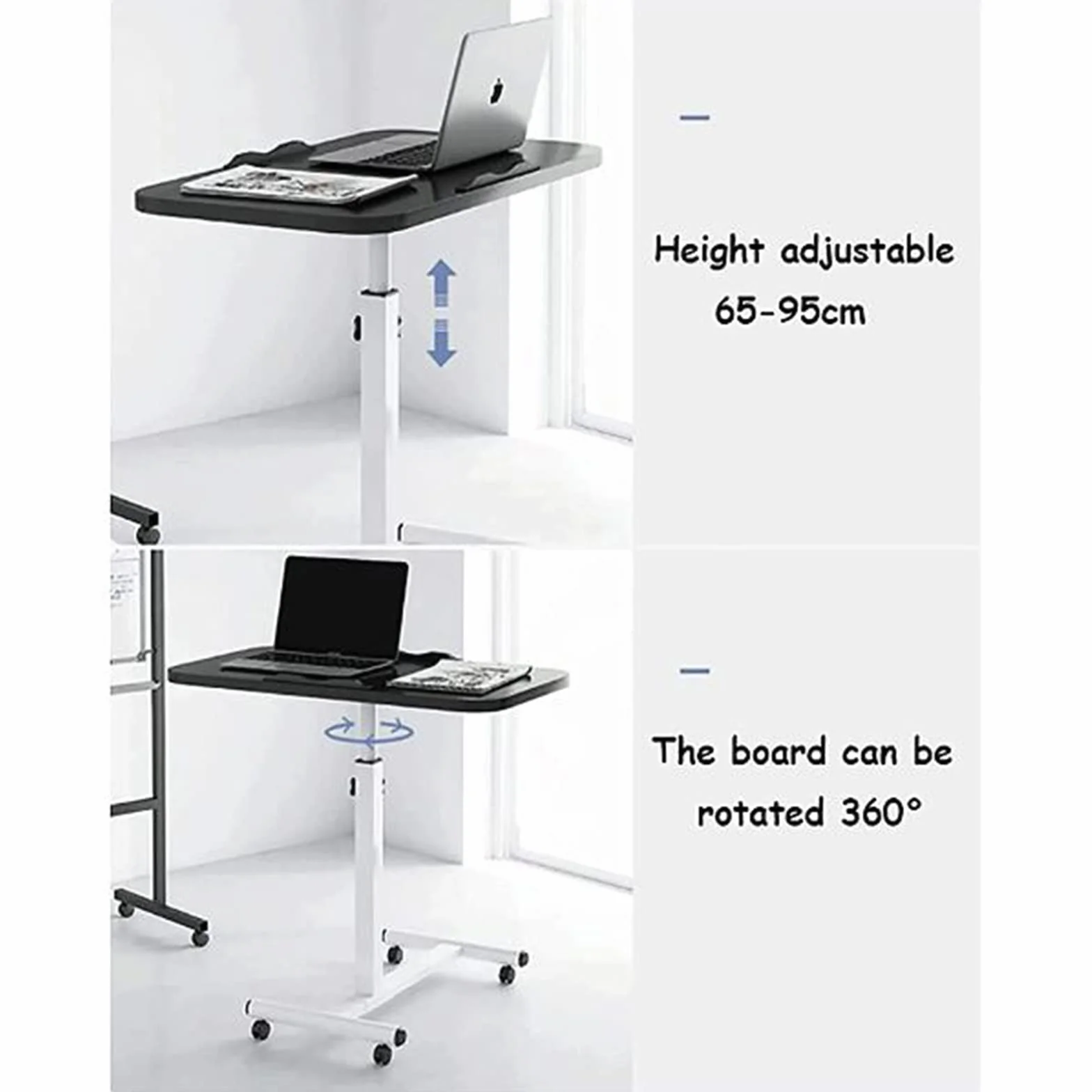 Tavolino da letto mobile con ruote, tavolino portatile sopra il letto, divano, altezza regolabile, tavolo per laptop, ospedale, infermieristica, tavolo da lettura (colore: bianco)