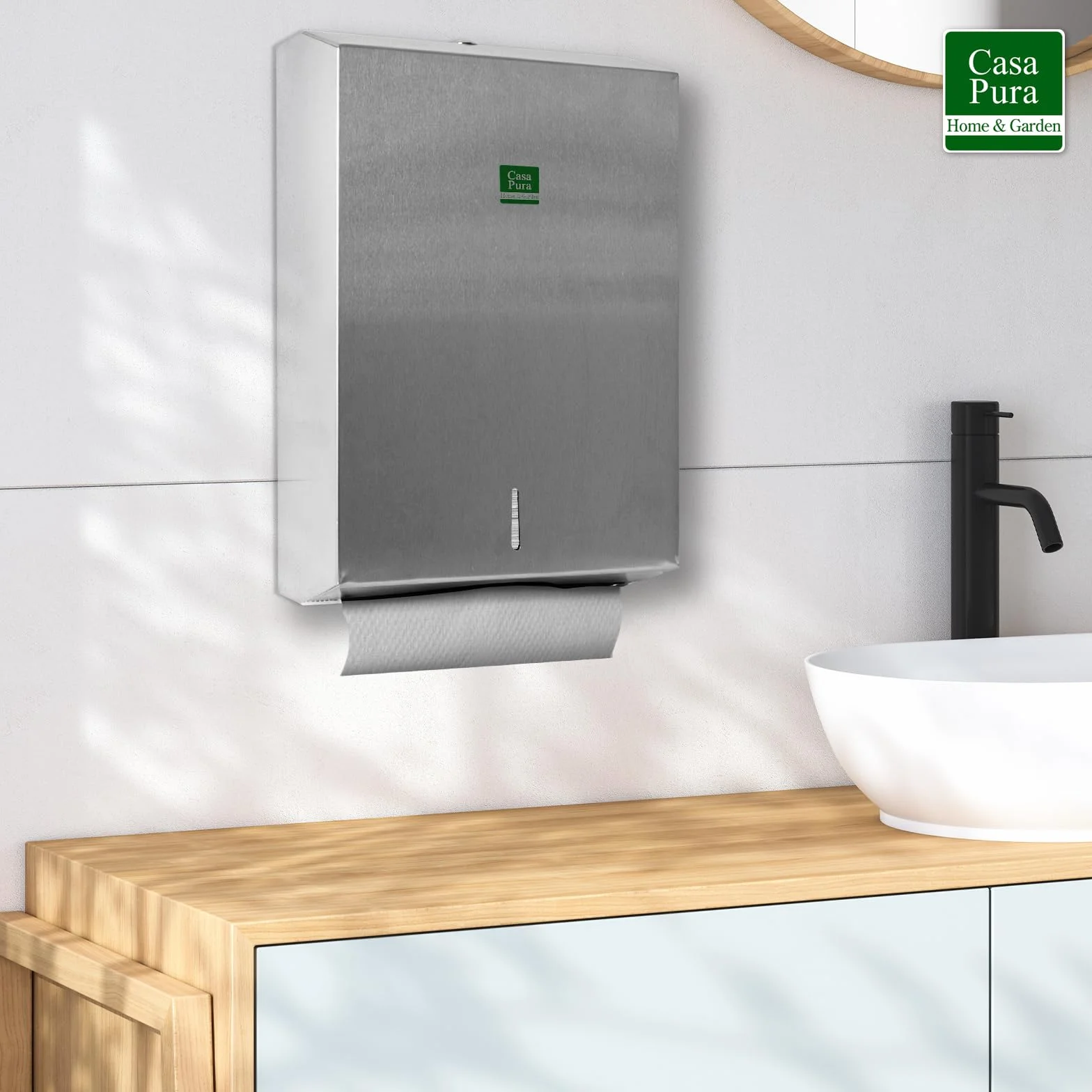 Dispenser di carta in acciaio inox chiudibile per 350-550 asciugamani con chiavi e materiale di montaggio