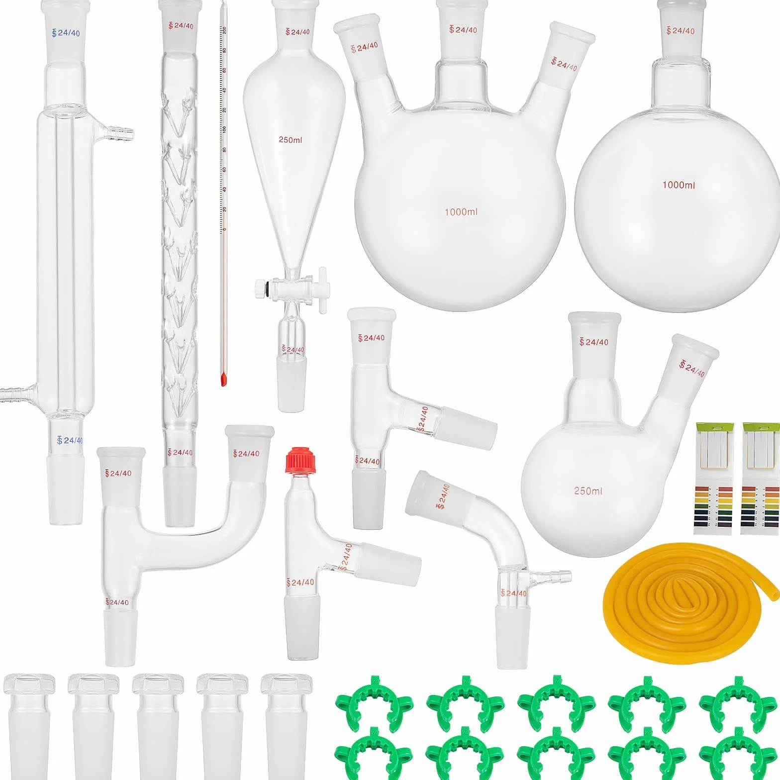 VEVOR Kit Vetreria da Laboratorio 32 Pezzi Kit di Distillazione per Chimica Organica Kit di Apparecchi di Distillazione Kit Vetreria da laboratorio Materiale Vetro da Laboratorio, Bianco