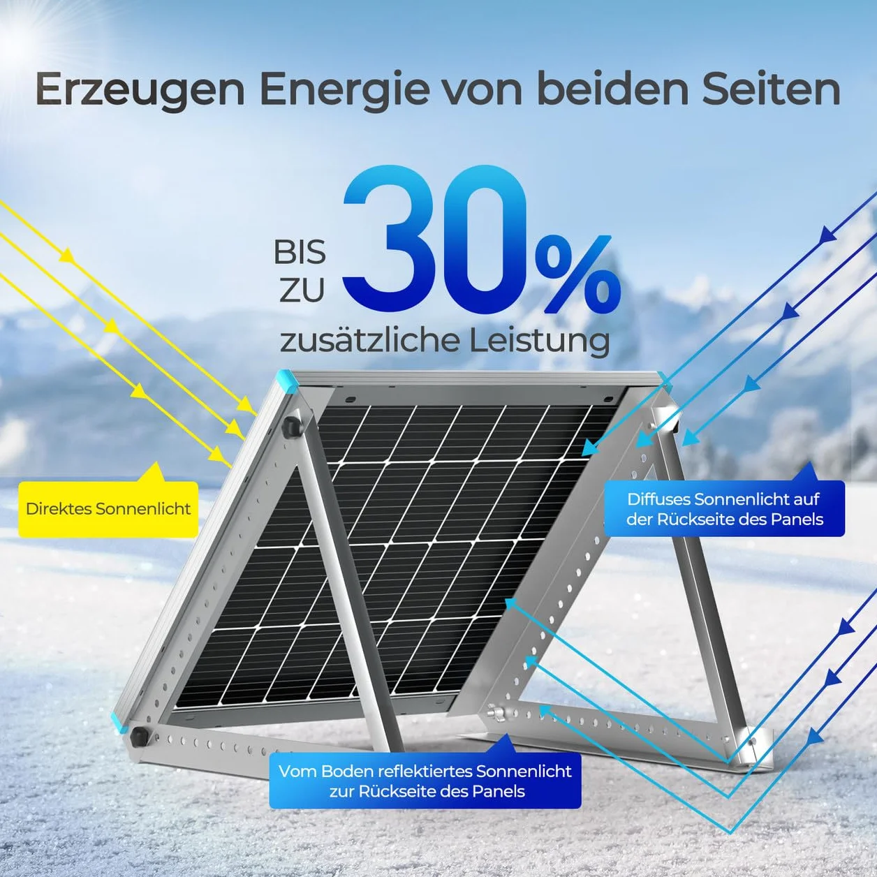 Renogy Pannello solare bifacciale monocristallino, 115 W, 12 V, modulo solare ad alte prestazioni per batterie da 12 V, camper, casa, balcone, barche, tetti agricoli e applicazioni indipendenti dalla