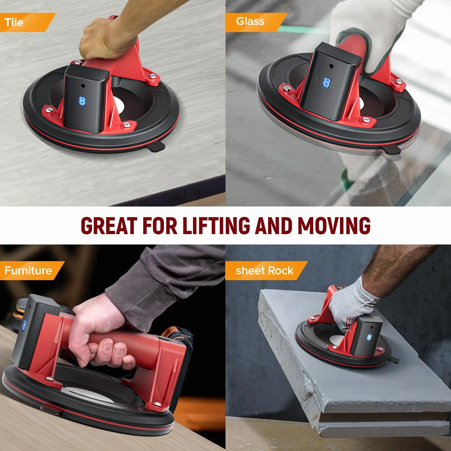 Ventosa elettrica Diametro 20,5 cm Ventosa per piastrelle Capacità Carico 300 Kg 8 inch Ventosa di vetro con 2 Batterie per Vetro, Piastrelle, Marmo